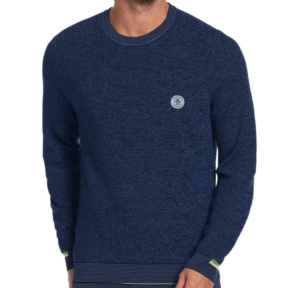 Original Penguin Birdseye Crew Neck Sweater - Deep Navy